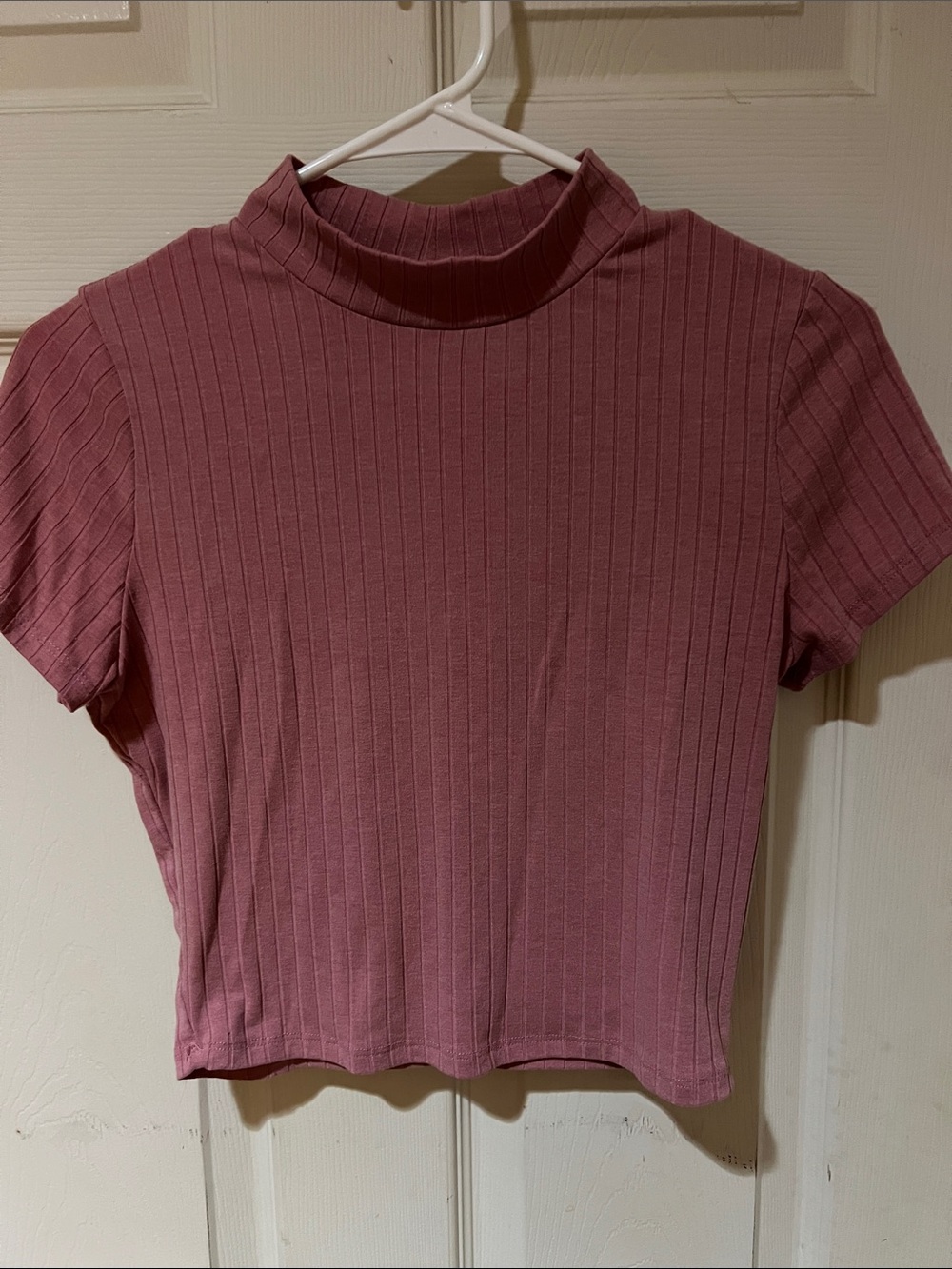 Bozzolo Ribbed Mock Neck Crop Top in Mauve